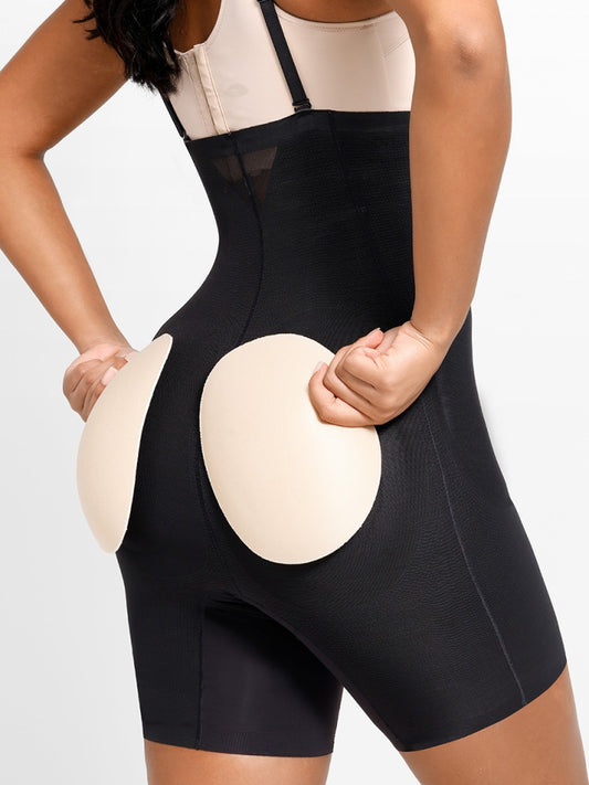 Body Modelator Push-Up Fese si Solduri Detasabil, Negru Cu Bretele si Bureti Accentuarea Formelor