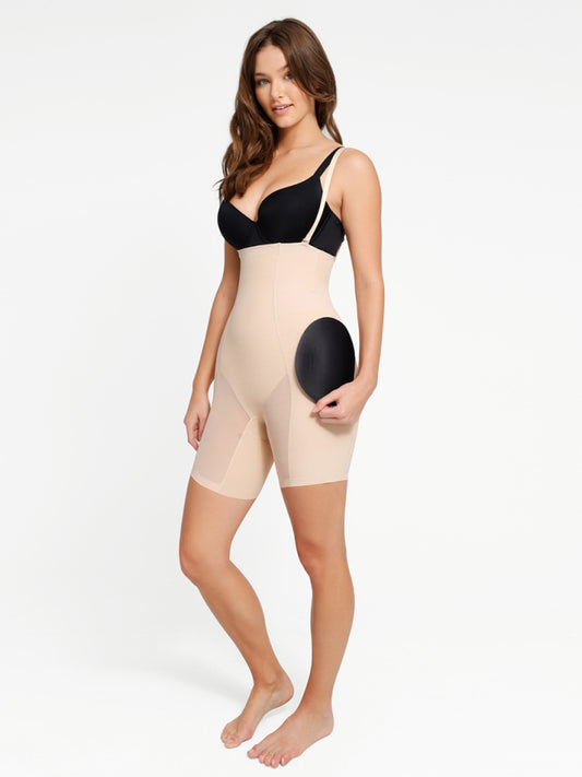 Body Modelator Push-Up Fese si Solduri Detasabil, Nude Cu Bretele si Bureti Accentuarea Formelor