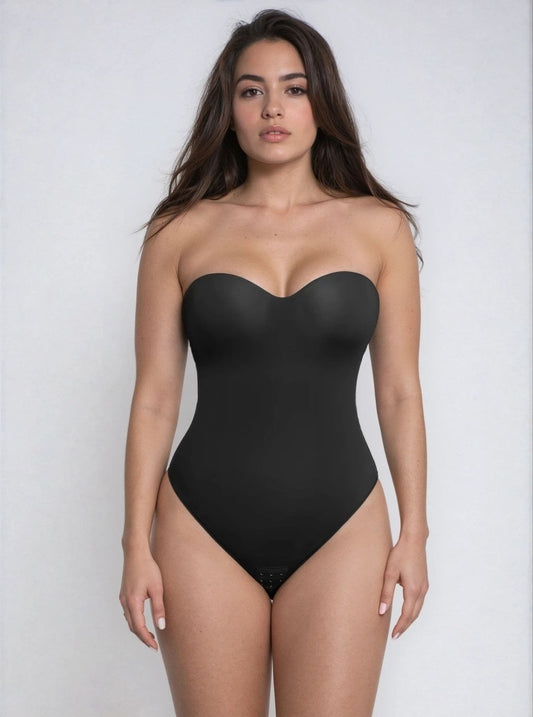 Body Tanga Modelator Dintr-o Singură Bucată, Tip Tanga cu Cupe Căptușite, Bretele Reglabile Detașabile, Talie Modelatoare, Negru