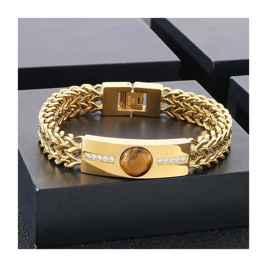 Stelvio Bratara Aurie Eleganta Din Otel Inoxidabil Cu Piatra Ochi De Tigru Barbati B929n Premium