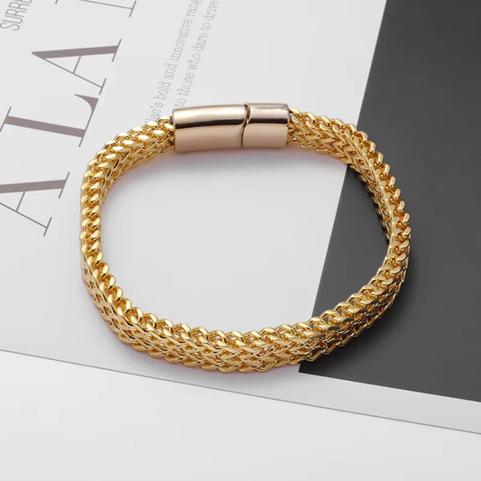 Stelvio Bratara Barbati Inox Solida Model Cuban Aurie B947d Premium