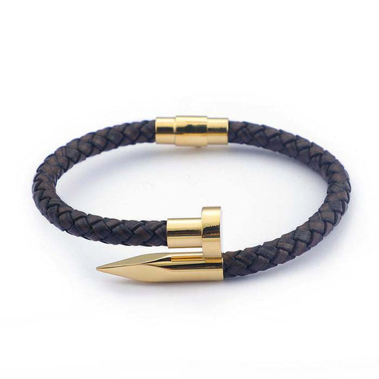 Stelvio Bratara Barbati Placata Aur Solida Piele Maro -inchizatoare Magnetica- Inox B996d Premium