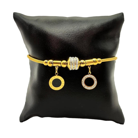 Stelvio Bratara Eleganta Aurie Din Inox Pentru Femei, Placata Cu Aur 18k Si Rasina Neagra, Model Reglabil- Bf963fa Premium