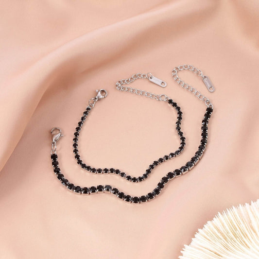 Stelvio Bratara Femei Inox 316l Argintiu, Model Tenis Cu Pietre Zirconiu Negre, Reglabila 16-23 Cm, Bijuterie Eleganta, Accesoriu Fashion, Cadou Special B998xas Premium