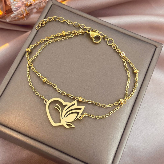 Stelvio Bratara Inox Auriu Model Heart Butterfly -n6993 Premium