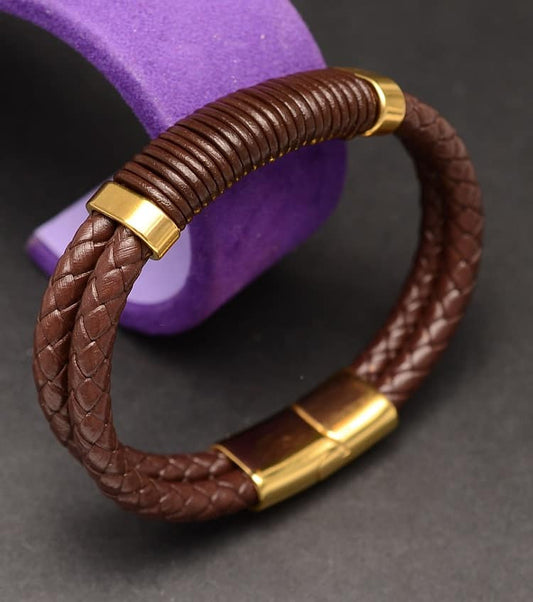 Stelvio Bratara Inox Si Piele -nautic- Maro Cod B860a Premium