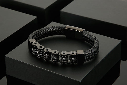 Stelvio Bratara Piele Lant Bicicleta Neagra B980z Premium