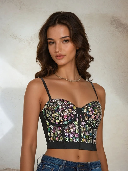 Bustieră Elegantă Chameleon Night Jewel cu Aplicații Multicolore - Rafinament și Confort pentru Serile Tale Speciale, Perfectă pentru Evenimente