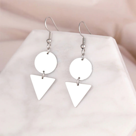 Stelvio Cercei Din Inox Placat Argintiu Triunghi Si Cerc N9651a Premium