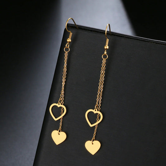 Stelvio Cercei Din Inox Placat Aur Doua Inimi--- Lungi N211a Premium