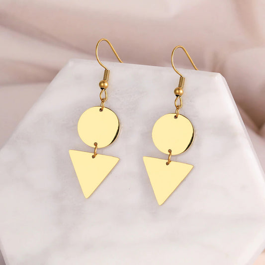 Stelvio Cercei Din Inox Placat Aur Triunghi Si Cerc N9651 Premium
