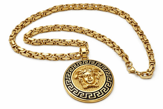 Stelvio Colier Barbati Medusa, Bijuterie Placata Aur, Inspiratie Versace - Lc80j Premium