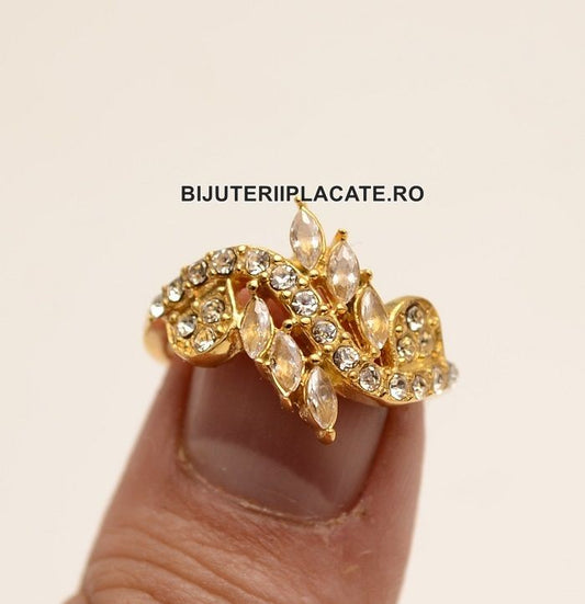 Stelvio Inel Inox Aurit cu --ZIRCONII-- albe IF628 Premium , Oferta