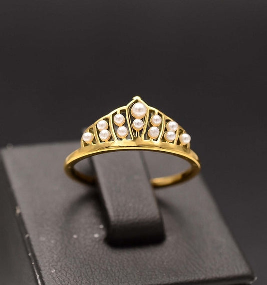 Stelvio Inel inox auriu -Coroana Cu Perle- Cod IF648T Premium , Oferta