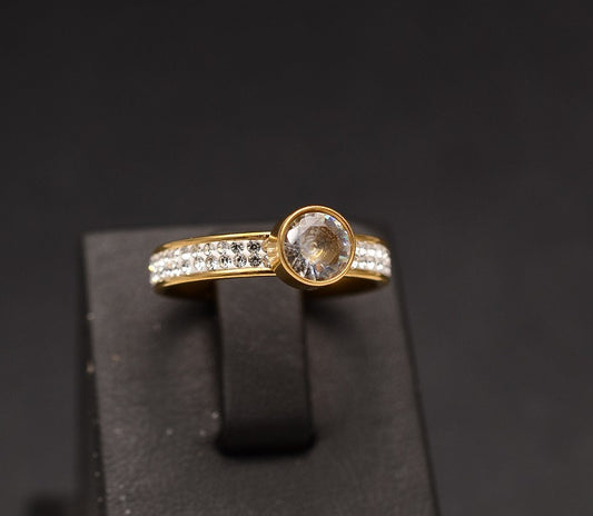 Stelvio Inel inox auriu de logodna cu ---ZIRCONII---Cod IF648U Premium , Oferta