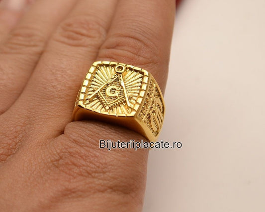 Stelvio Inel Inox Placat Aur , Auriu - Franco Masonerie Im636 Premium Ghiul