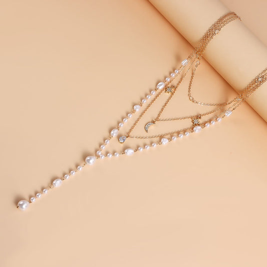 Stelvio Lant Auriu Pana La Decolteu, Pandantiv Luna–stele, Ideal Pentru Rochii Decolotate L339g Premium