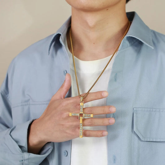 Stelvio Lant Barbatesc Auriu Din Inox Cu Pandantiv Cruce – Model Fast & Furious, Impunator Si Stralucitor Lc01aur Premium