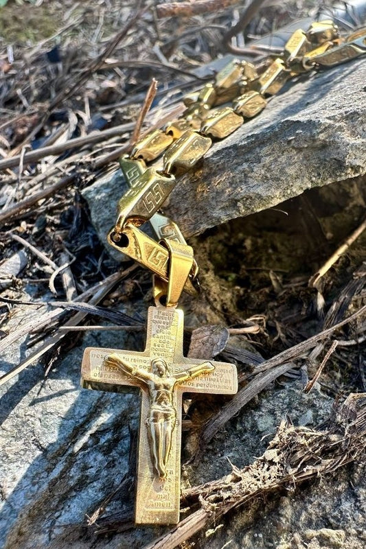 Stelvio Lant Barbatesc Inox Placat Aur, Model Grecesc Cu Cruce Lc15x Premium