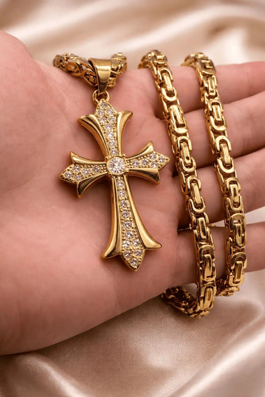 Stelvio Lant Barbati 60cm, Cruce Aurie Cu Pietre, Model Asemanator Versace Lc124k Premium