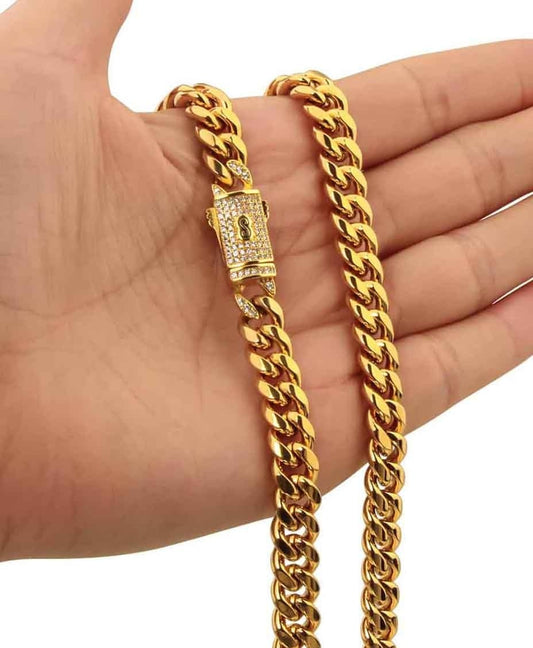 Stelvio Lant Barbati Auriu Model Cuban Monaco, Masiv Cu Inchidere Decorativa, Bijuterie Urbana Stil Hip-hop Elegant L123xay Premium