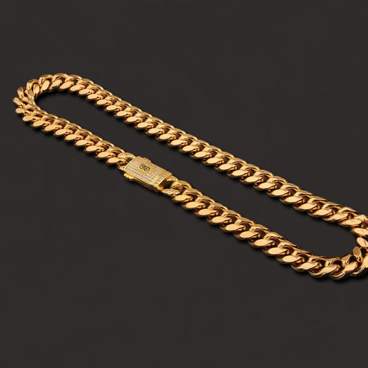 Stelvio Lant Barbati Model Cuban Monaco, Auriu, Bijuterie Masiva Cu Inchidere Cu Pietre Premium, Stil Hip-hop Urban, Accesoriu Statement L123xa Premium