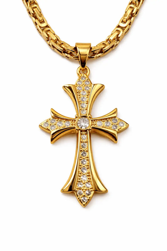 Stelvio Lant Barbati Si Cruce Aurie Placata Aur 14k Cu Pietre, Model Asemanator Versace Lc124ka Premium