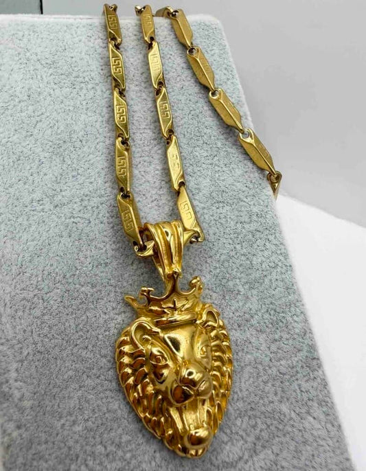 Stelvio Lant Inox Barbati Cu Pandantiv Leu, Model Deosebit Versace, Placat Aur 18k Model Grecesc, Pandantiv Leu Regal Lc15z Premium
