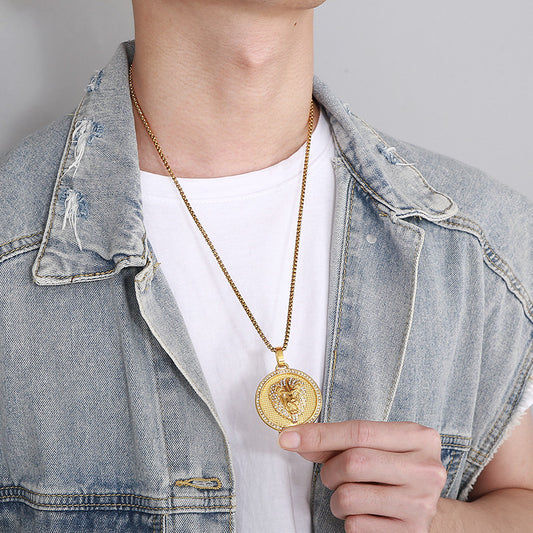 Stelvio Lant Inox Si Pandantiv Model Cap De Leu ---lion--- Placat Aur Model Deosebit Lc104c Premium