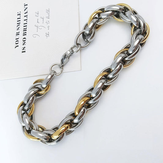 Stelvio Lant Si Bratara Barbati Din Inox Auriu, Model Roti Duble Rasucite, Lantisor Barbatesc Masiv Auriu Argintiu S70vav Premium