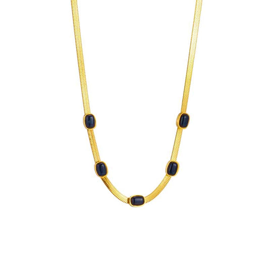 Stelvio Lantisor Inox Auriu Snake Piatra Neagra - N1789 Premium