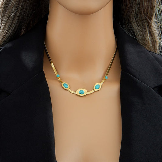 Stelvio Lantisor Inox Auriu Snake Turcuaz - N1776 Premium