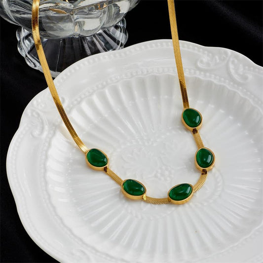 Stelvio Lantisor Inox Auriu Snake Verde - N1723b Premium