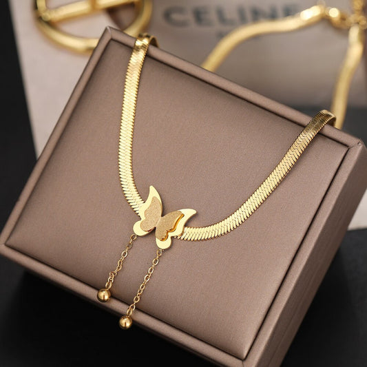 Stelvio Lantisor Inox Butterfly --- Fluture - Placat Cu Aur N3725 Premium