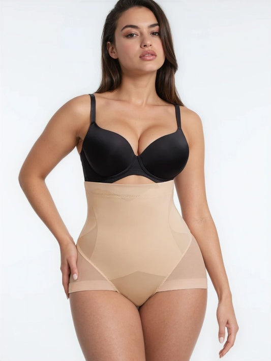 Lenjerie Modelatoare Nude / Bej cu Talie Inalta, Compresie Triplă, Cu Tije Metalice, Efect Ridicare Fese, Invizibilă Sub Rochii, Aplatizarea Abdomenului