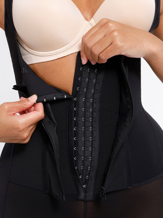 Salopeta Modelatoare Premium Faja Post Op Stage 2 – Perfecțiune în Modelare și Recuperare, Fara Sutien, Închidere cu Moș și Babă și Fermoar, Neagra