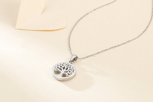 Stelvio Set Copacul Vietii Argintiu Din Otel Inoxidabil – Lantisor 40–45 Cm Si Cercei 11 Mm S380xxa Premium