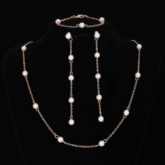 Stelvio Set De Bijuterii Cu Perle: Lantisor, Bratara Si Cercei Placati Cu Aur S56k Premium