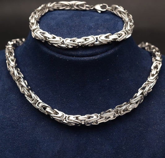 Stelvio Set Lant+bratara Inox Cuban Argintiu Cod S116a Premium