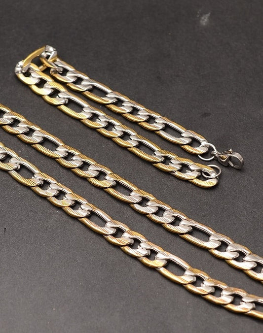 Stelvio Set Lant+bratara Inox Cuban Auriu Argintiu Cod S226b Premium