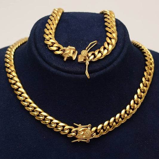 Stelvio Set Lant+bratara Inox Cuban Auriu Cod S134y Premium