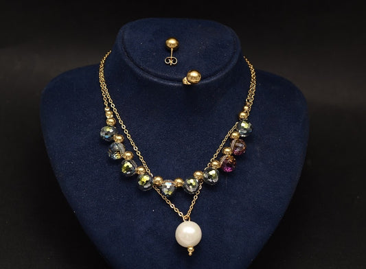 Stelvio Set Lant+ Cercei Cameleon Fashion Gold -pearls- Cod S368c Premium