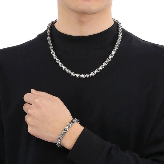 Stelvio Set Lant Si Bratara Barbati, Otel Inoxidabil, Model Versace, Auriu Sau Argintiu, Stil Elegant Si Masculin Cod S194a Premium