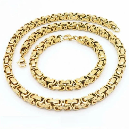 Stelvio Set Lant Si Bratara Barbati, Otel Inoxidabil, Model Versace, Auriu Stil Elegant Si Masculin Cod S194ab Premium