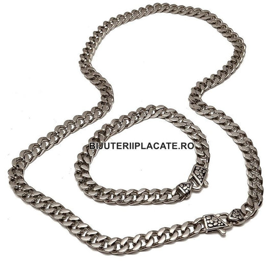 Stelvio Set Lant Si Bratara Cuban Din Inox Masiv S93x Premium