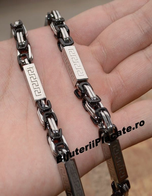 Stelvio Set Lant Si Bratara Inox Negru Argintiu Solid Cod S74 Premium