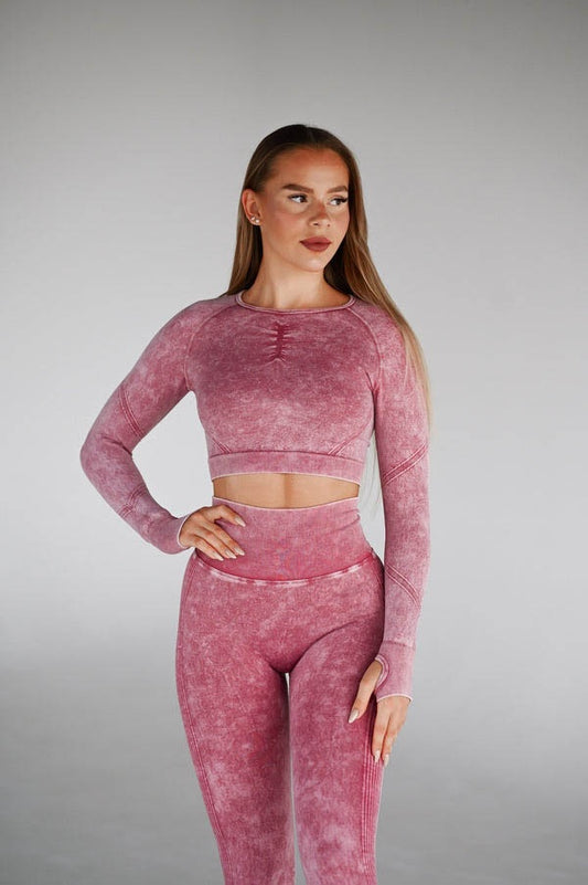 Set Sport Două Piese Roz, Bluza Cu Design Push-Up, Colanti Conturati Pentru Fese, Sculptarea Siluetei