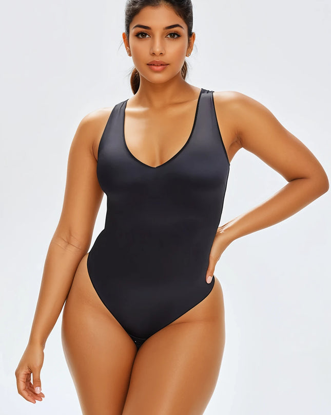 Body Modelator Tanga Negru Satin, Control Abdomen, Modelare Talie Si Silueta, Invizibil Sub Haine