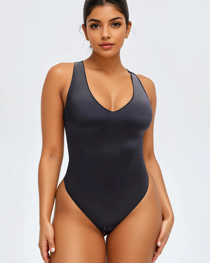 Body Modelator Tanga Negru Satin, Control Abdomen, Modelare Talie Si Silueta, Invizibil Sub Haine