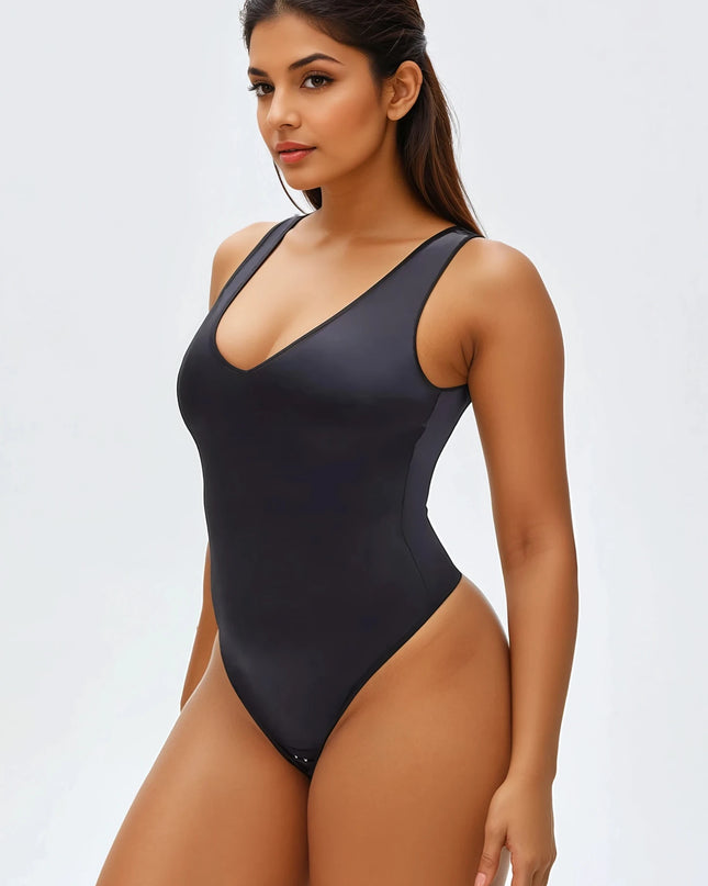 Body Modelator Tanga Negru Satin, Control Abdomen, Modelare Talie Si Silueta, Invizibil Sub Haine